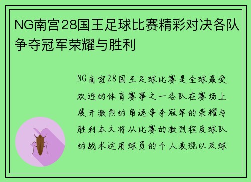 NG南宫28国王足球比赛精彩对决各队争夺冠军荣耀与胜利