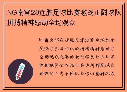 NG南宫28连胜足球比赛激战正酣球队拼搏精神感动全场观众